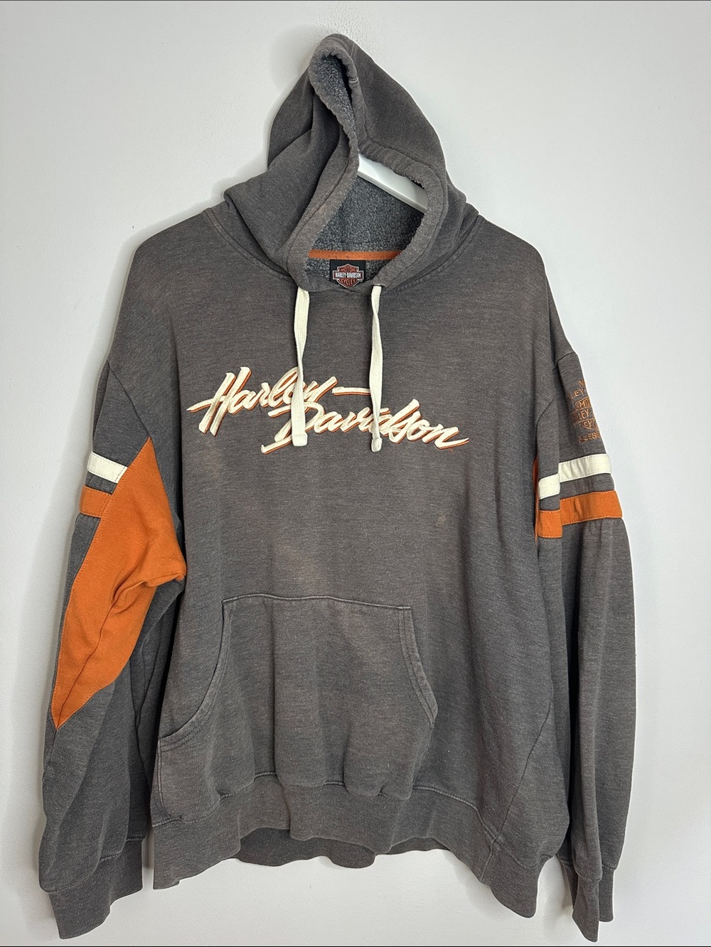 Harley-Davidson Gray Hoodie with Orange Sleeve Accents size XL